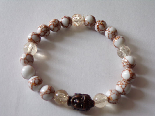 Brown and White Bracelet with Buddha charm