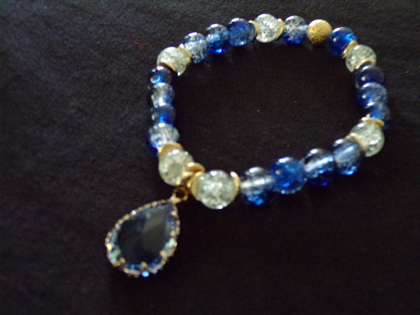 Blue/White/Gold Bracelet with Charm