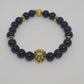 Black Onyx Bracelet with Gold Lion Charm