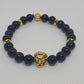 Black Onyx Bracelet with Gold Lion Charm