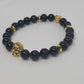 Black Onyx Bracelet with Gold Lion Charm