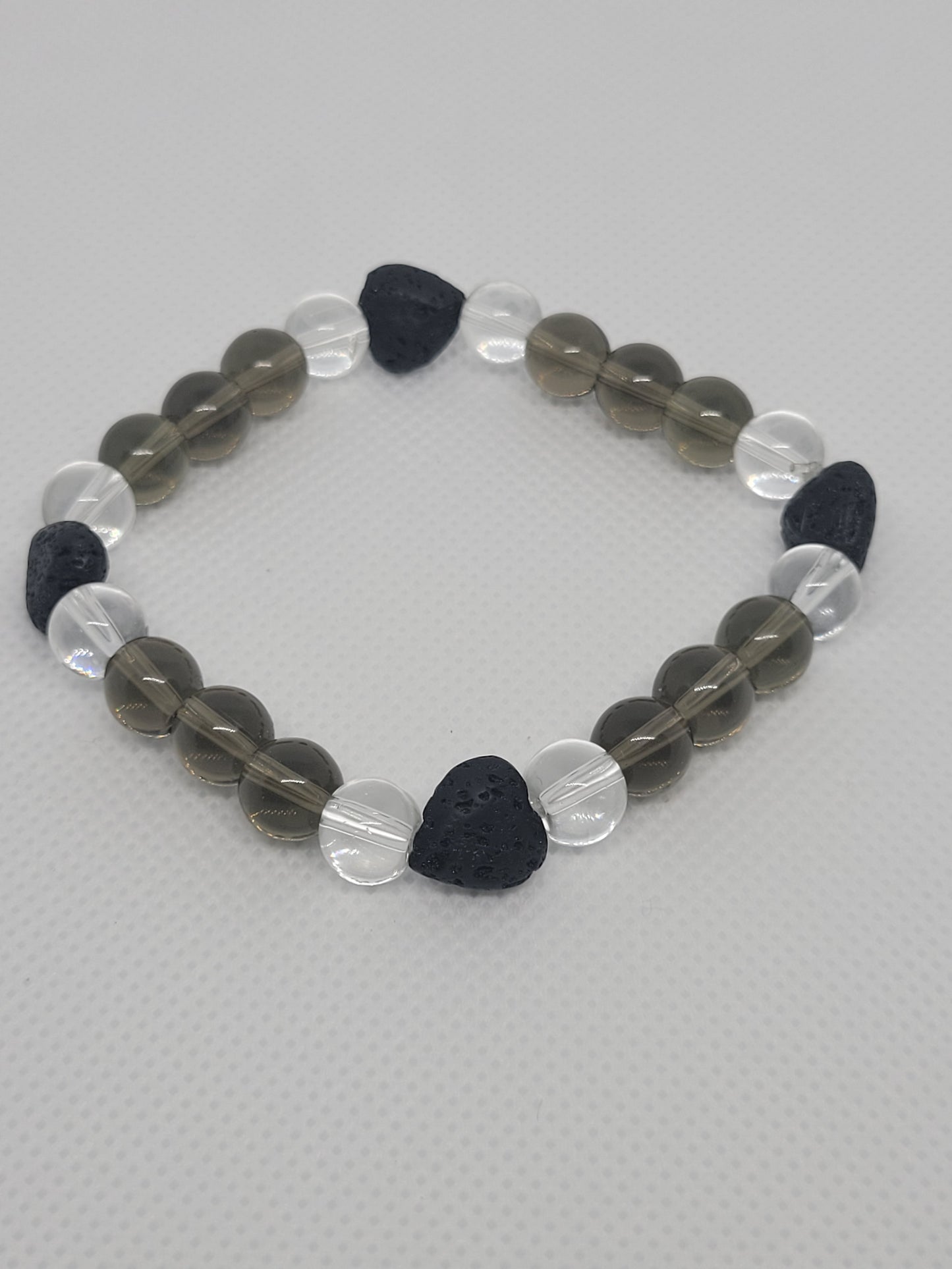 Black/White Bracelet with Lava Hearts