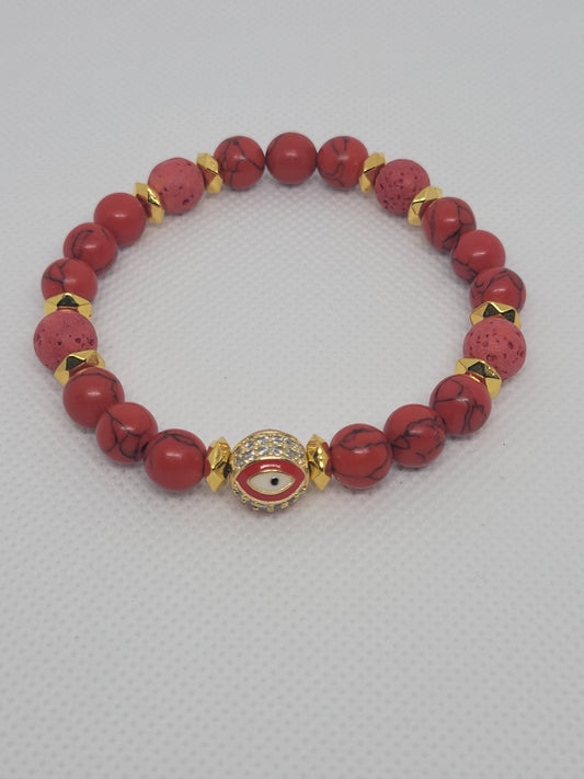 Red Magnesite Evil Eye Bracelet