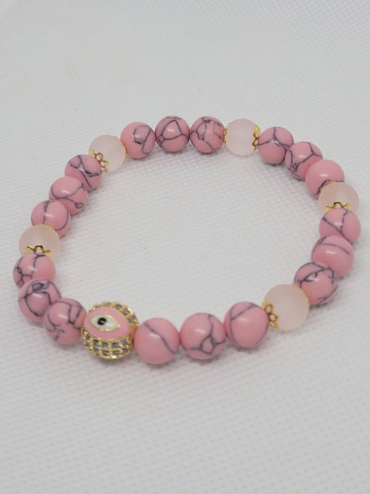 Pink Magnesite Evil Eye Bracelet