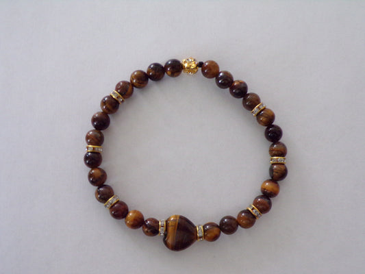 Tigers eye bracelet with heart (small beads)